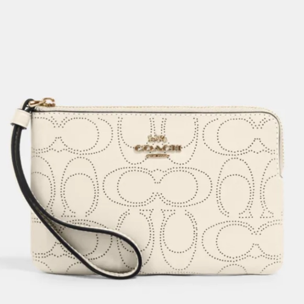GUC - COACH Corner Zip Wristlet Wallet in Signature Leather Chalk 2962 - Picture 1 of 2